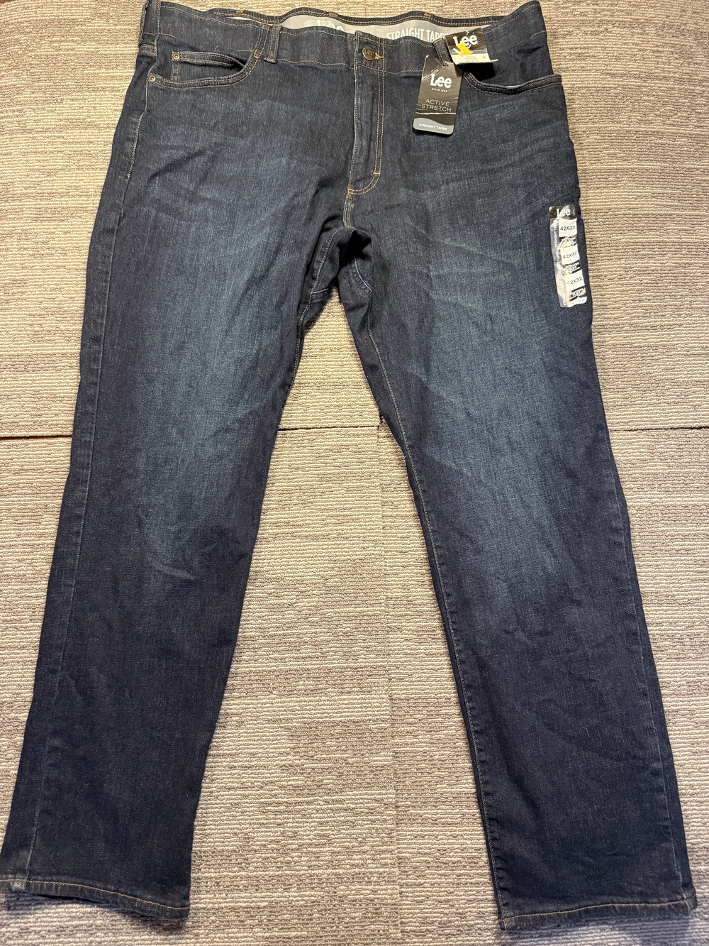 Lee Active Stretch Jeans Mens 42x32 Blue Dark Wash Straight Taper Denim Pants